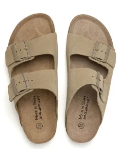 Skórzane klapki w kolorze khaki