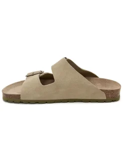 Skórzane klapki w kolorze khaki