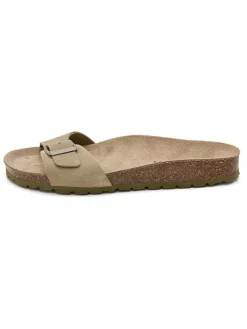 Skórzane klapki w kolorze khaki