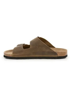 Skórzane klapki w kolorze khaki