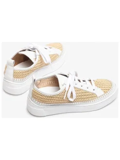 Skórzane sneakersy w kolorze beżowo-białym