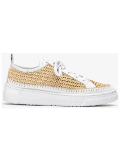 Skórzane sneakersy w kolorze beżowo-białym