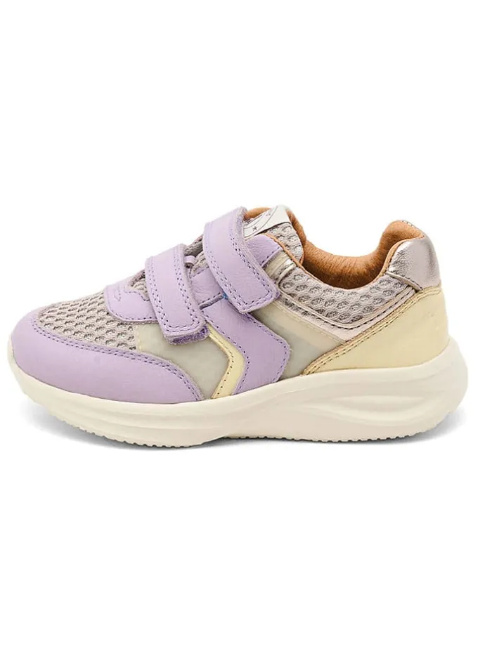 Skórzane sneakersy "Yuki Glitter" w kolorze beżowo-fioletowym