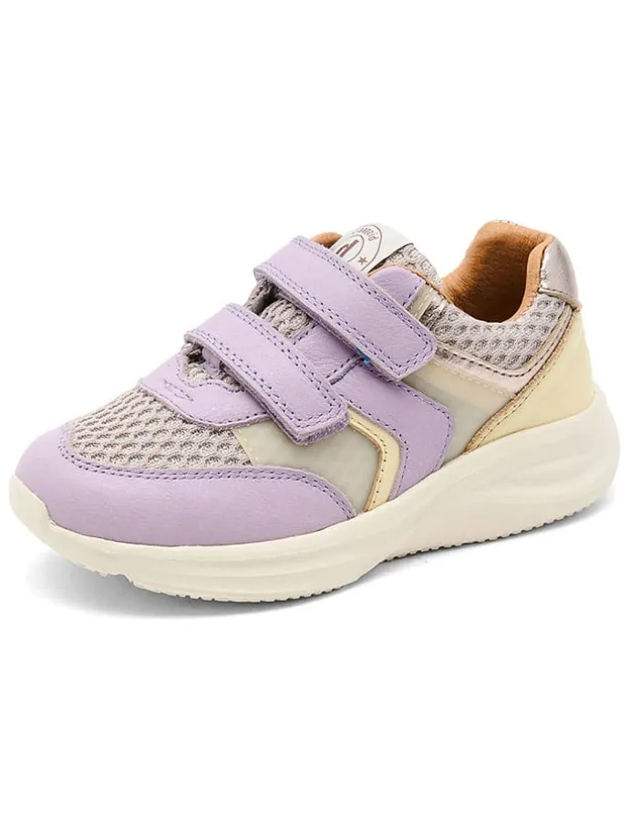 Skórzane sneakersy "Yuki Glitter" w kolorze beżowo-fioletowym
