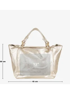 Skórzany shopper bag "Gimignano" w kolorze złotym - 45 x 50 x 20 cm