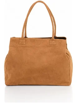 Skórzany shopper bag "Plaso" w kolorze beżowym- 41 x 28 x 7 cm