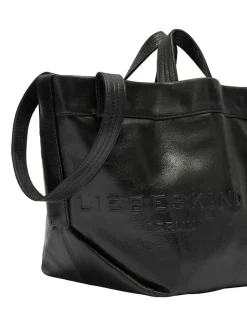 Skórzany shopper bag w kolorze czarnym - 47 x 34 x 18 cm