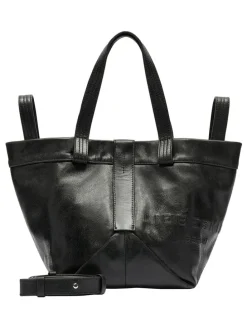 Skórzany shopper bag w kolorze czarnym - 47 x 34 x 18 cm