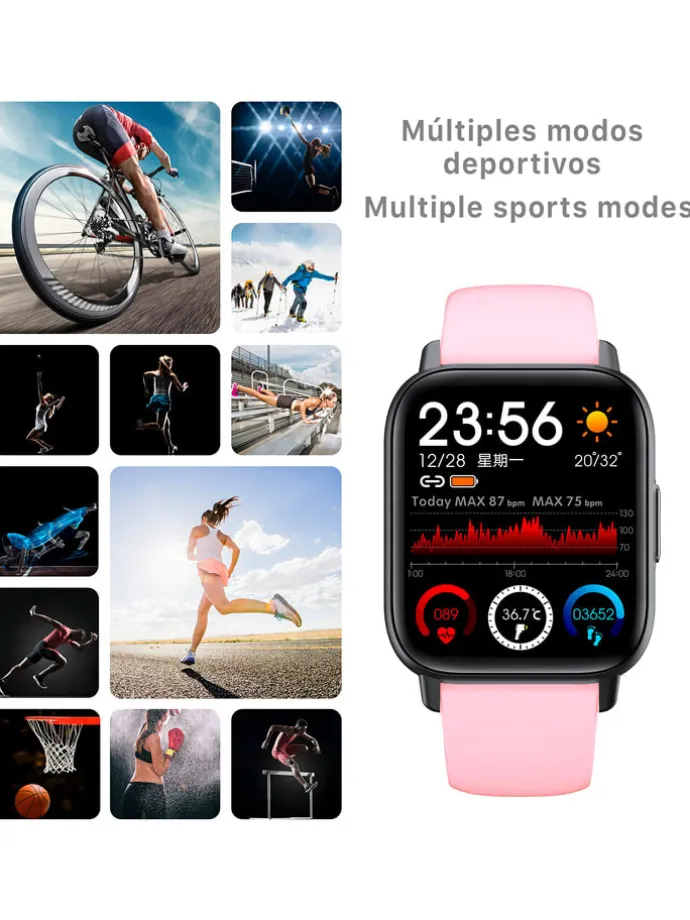 Smartwatch "QS16" w kolorze czarno-jasnoróżowym