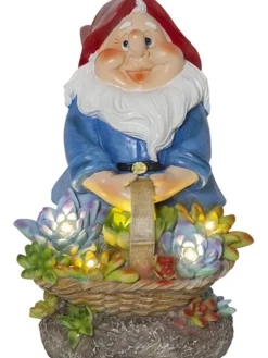 Solarna figurka LED "Gnomy" z kolorowym wzorem - 14 x 22 cm