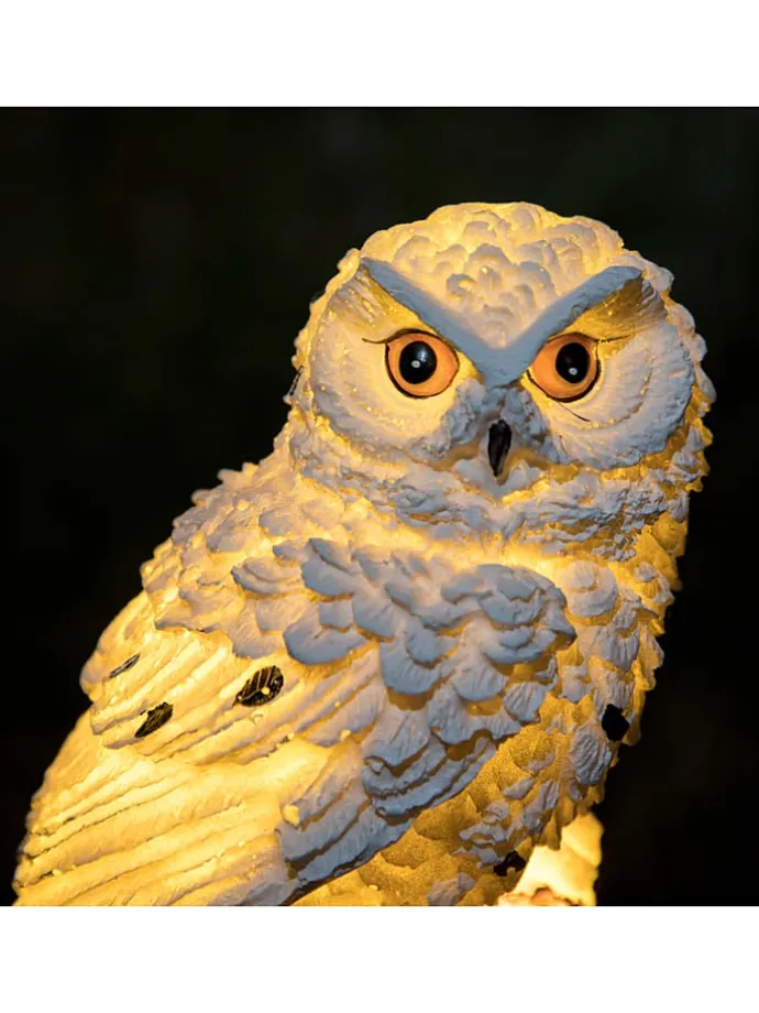 Solarna lampa ogrodowa LED "Owl" w kolorze białym na trzonku - wys. 45 cm