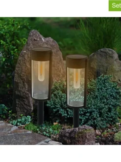 Solarne lampy ogrodowe LED (2 szt.) w kolorze czarnym na trzonku - 7 x 57 x 8 cm