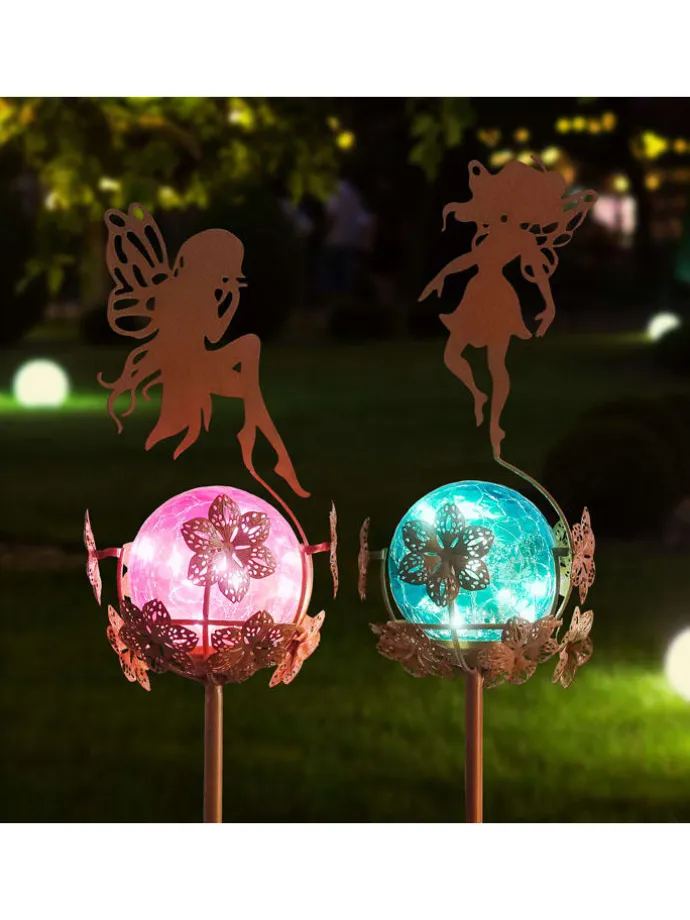 Solarne lampy ogrodowe LED (2 szt.) w kolorze niebiesko-różowym - wys. 94 cm