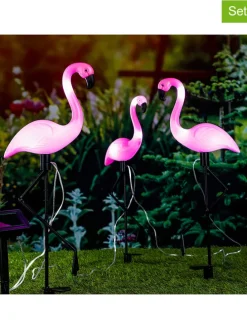 Solarne lampy ogrodowe LED (3 szt.) w kolorze różowym na trzonku - wys. 52 cm