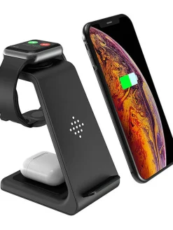 Stacja dokująca w kolorze czarnym na iPhone, Apple-Watch i AirPods