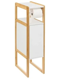 Stojak w kolorze białym na papier toaletowy - 33 x 80 x 20 cm