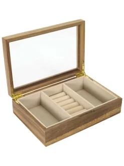 Szkatułka w kolorze jasnobrązowym na biżuterię - 24 x 6,6 x 16 cm