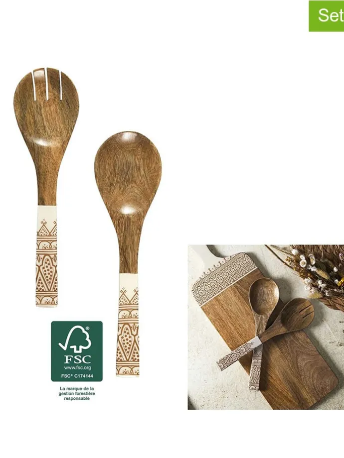Sztućce sałatkowe (2 szt.) w kolorze brązowo-beżowym - dł. 30 cm