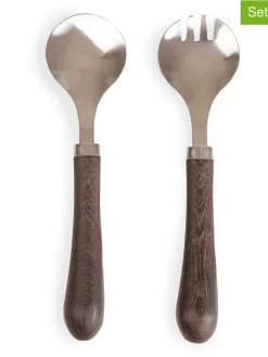 Sztućce sałatkowe w kolorze brązowym - wys. 23 cm