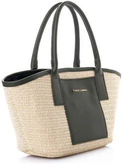 Torebka "Amalfi" w kolorze beżowo-zielonym - 38 x 19 x 12 cm