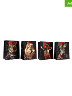 Torebki prezentowe (4 szt.) w kolorze czarnym ze wzorem - 26 x 33 x 13 cm