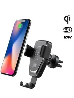 Uchwyt samochodowy w kolorze czarnym na smartfon z funkcją ładowania