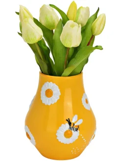Wazon "Flowers and bees" w kolorze żółtym - wys. 18 x Ø 15 cm