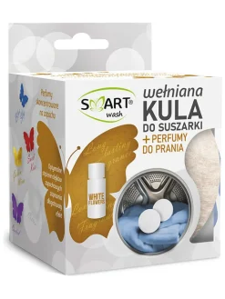 Wełniana kula "White Flowers" w kolorze białym do suszarki