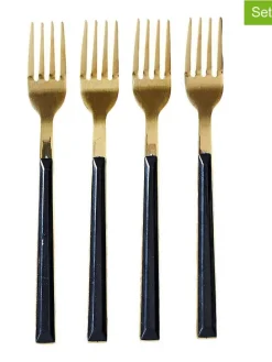 Widelce deserowe (4 szt.) w kolorze czarno-złotym - 15,5 cm