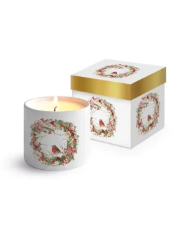 Świeca "Beautiful Christmas" w kolorze białym ze wzorem - wys. 8,5 x Ø 7 cm