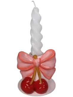 Świecznik "Bow" w kolorze jasnoróżowo-czerwonym - 9,3 x 9,2 x 8,8 cm
