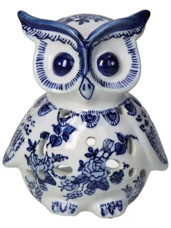 Świecznik "Owl" w kolorze biało-niebieskim - wys. 15 x Ø 11 cm