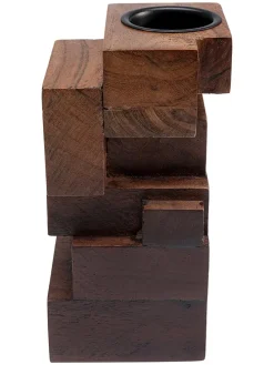 Świecznik "Tetris" w kolorze brązowym - 8 x 17 x 8 cm