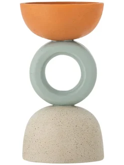 Świecznik w kolorze pomarańczowo-miętowo-kremowym - wys. 17 x Ø 9 cm