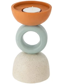 Świecznik w kolorze pomarańczowo-miętowo-kremowym - wys. 17 x Ø 9 cm