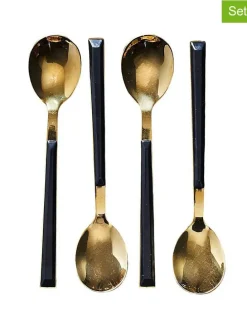 Łyżki deserowe (4 szt.) w kolorze czarno-złotym - 15,5 cm