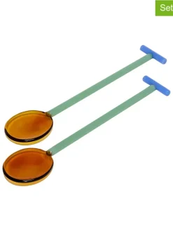 Łyżki (2 szt.) w kolorze żółto-zielono-błękitnym do sałatek - dł. 28 cm