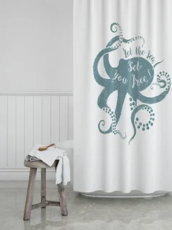 Zasłona prysznicowa "Kraken" w kolorze biało-niebieskim - 180 x 200 cm