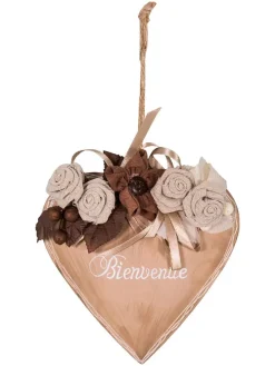 Zawieszka dekoracyjna "Bienvenue" w kolorze beżowym - 16 x 16 x 3 cm