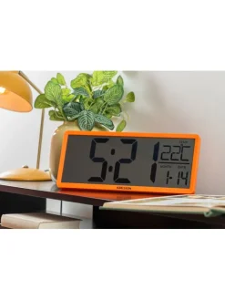 Zegar stołowy "Retro" w kolorze pomarańczowym - 34,8 x 14,8 x 2,7 cm
